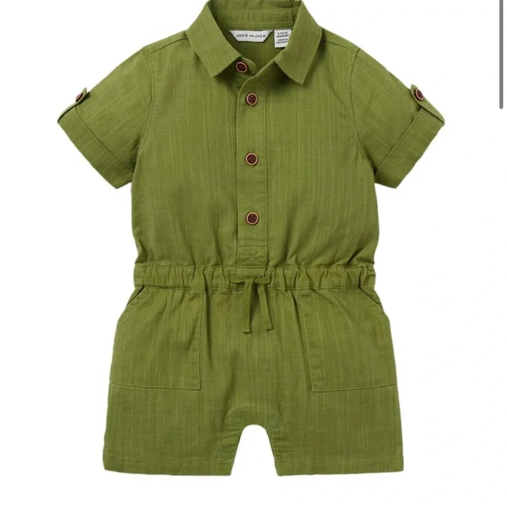 Janie and Jack Olive Green Kids Romper - Picture 1 of 8